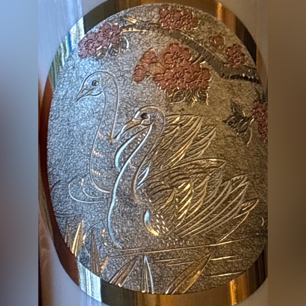 VINTAGE Japanese Chokin Art Vase • 24K Gold Swan Relief • Porcelain • EUC - Picture 5 of 15
